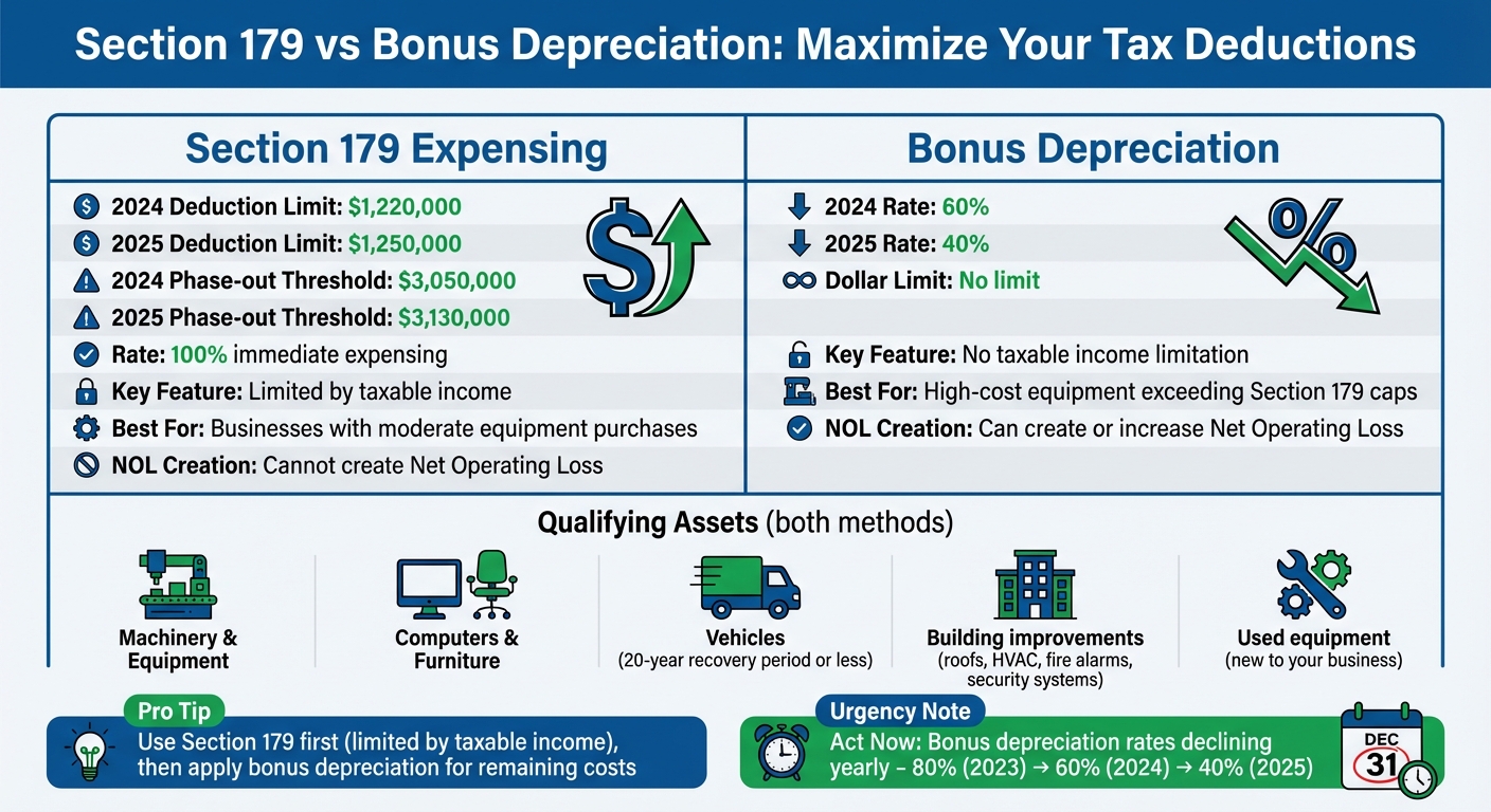 Section 179 vs Bonus Depreciation Tax Benefits Comparison 2024-2025